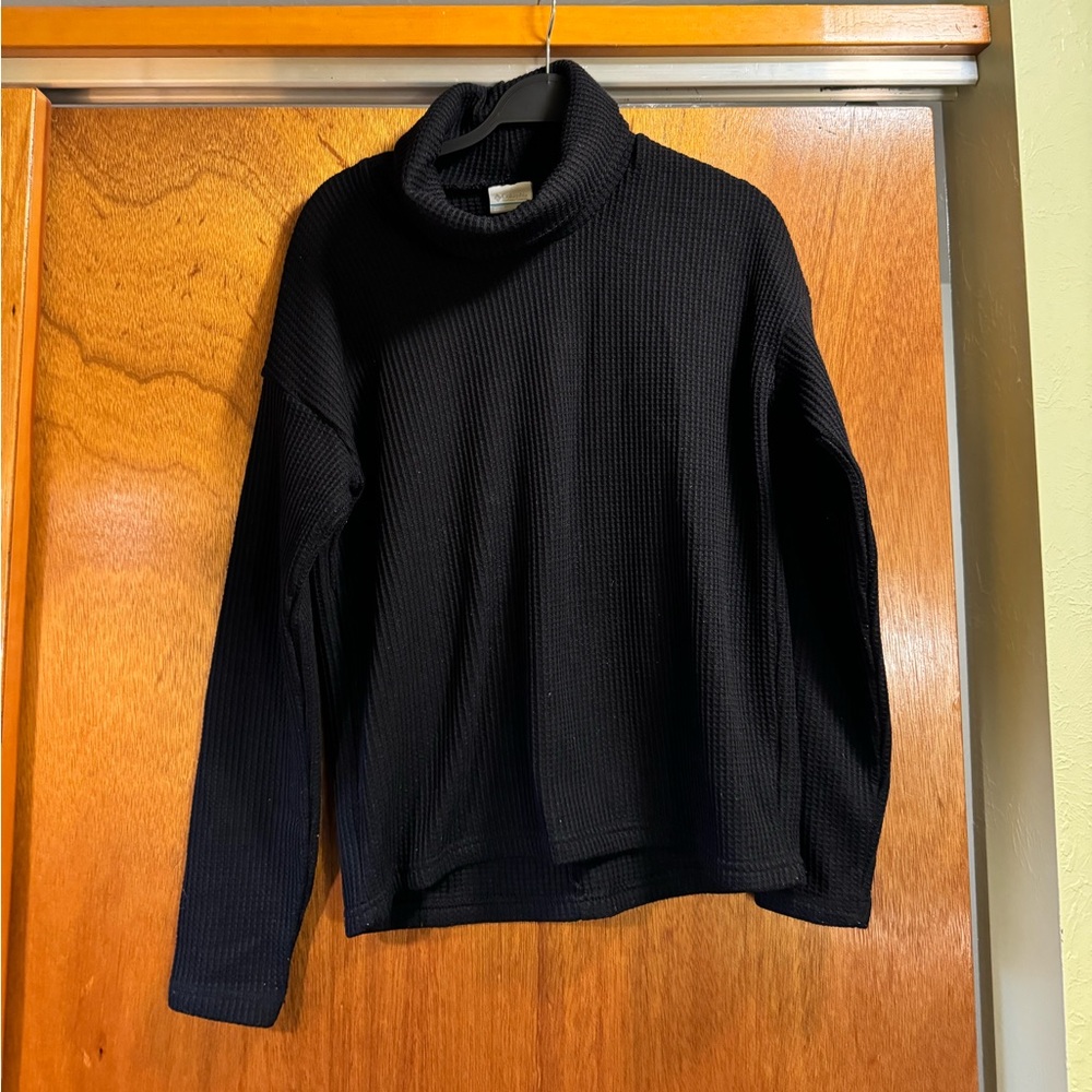 Columbia Black Turtleneck Waffle-Knit Sweater